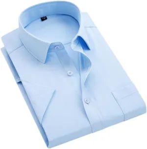 Men's Solid Color Striped Dress Shirt Single Breasted Lapel Wrinkle Resistant Shirt D08-10 XXXL