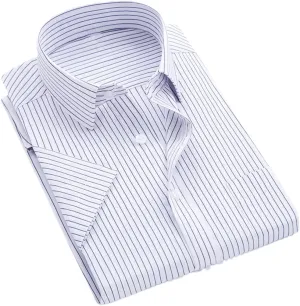 Men's Solid Color Striped Dress Shirt Single Breasted Lapel Wrinkle Resistant Shirt D08-15 8XL
