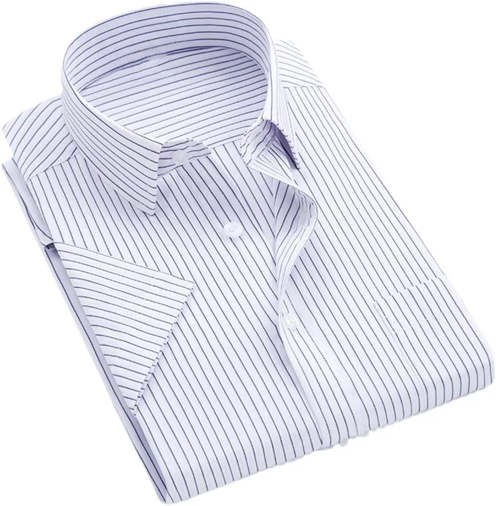 Men's Solid Color Striped Dress Shirt Single Breasted Lapel Wrinkle Resistant Shirt D08-15 8XL