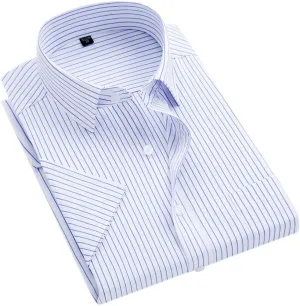 Men's Solid Color Striped Dress Shirt Single Breasted Lapel Wrinkle Resistant Shirt D08-6 XXL