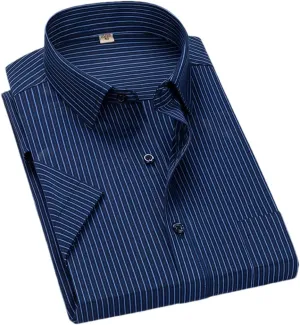 Men's Solid Color Striped Dress Shirt Single Breasted Lapel Wrinkle Resistant Shirt
