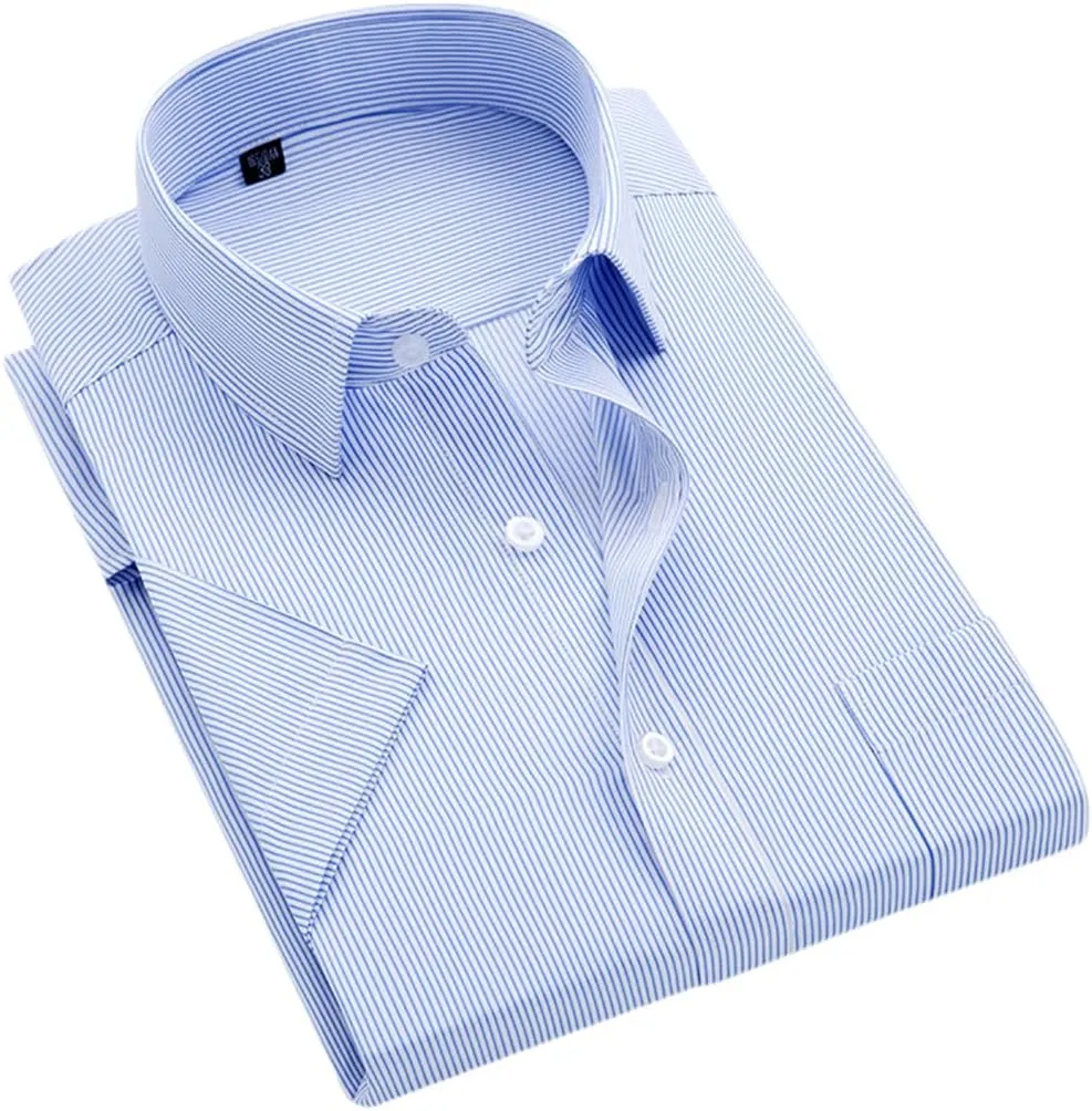 Men's Solid Color Striped Dress Shirt Single Breasted Lapel Wrinkle Resistant Shirt