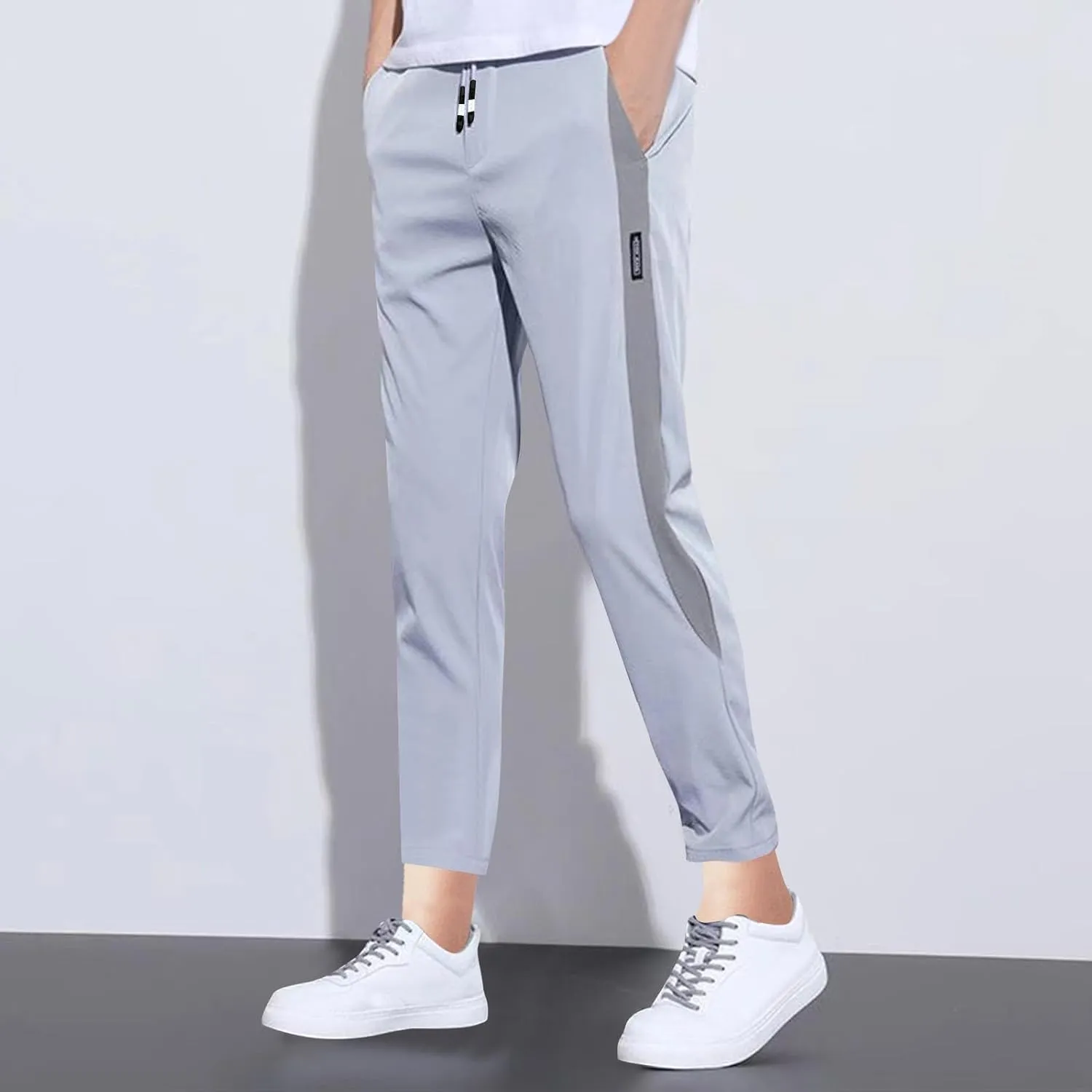 Mens Stretch Cargo Pants Casual Elastic Waist Drawstring Slim Fit Training Trousers Outdoors Golf Sweatpants Joggers
