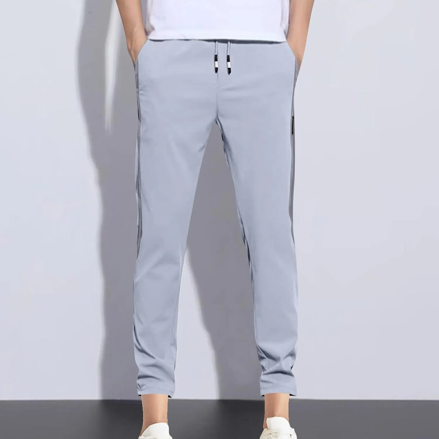Mens Stretch Cargo Pants Casual Elastic Waist Drawstring Slim Fit Training Trousers Outdoors Golf Sweatpants Joggers