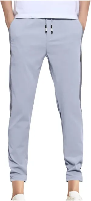 Mens Stretch Cargo Pants Casual Elastic Waist Drawstring Slim Fit Training Trousers Outdoors Golf Sweatpants Joggers