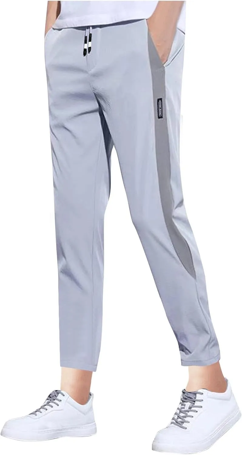 Mens Stretch Cargo Pants Casual Elastic Waist Drawstring Slim Fit Training Trousers Outdoors Golf Sweatpants Joggers