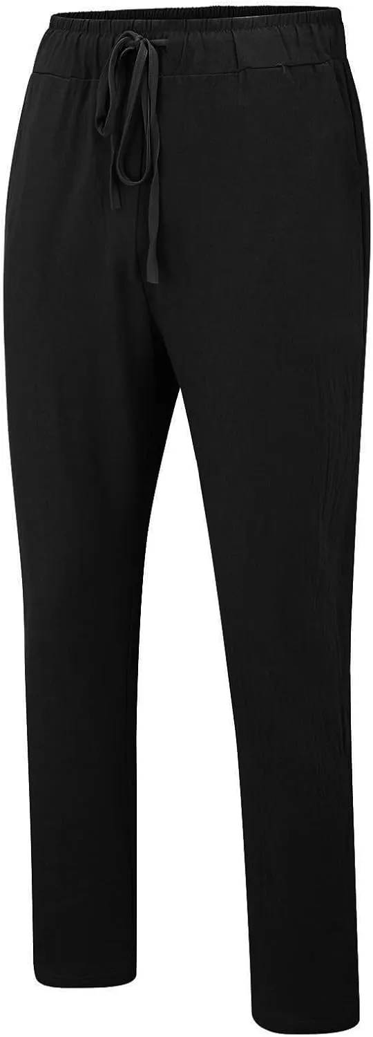 Men's Summer Beach Linen Pants Lightweight Casual Pants Elastic Waist Drawstring Trousers Outdoor Vacation Slacks