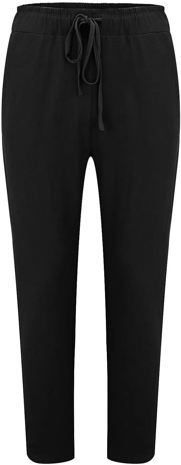 Men's Summer Beach Linen Pants Lightweight Casual Pants Elastic Waist Drawstring Trousers Outdoor Vacation Slacks