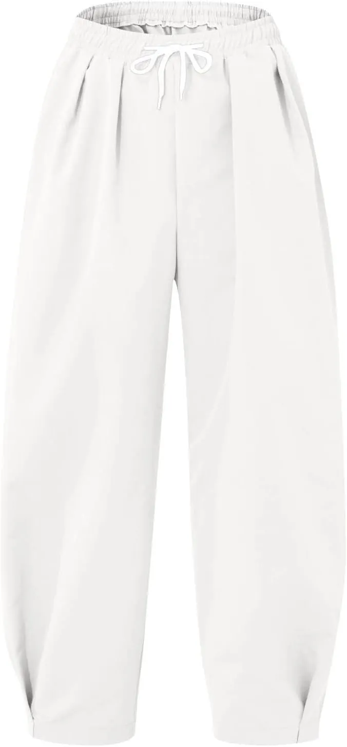 Men's Summer Beach Pants Elastic Waist Joggers Regular Fit Solid Color Pant Summer Long Trousers with Pockets