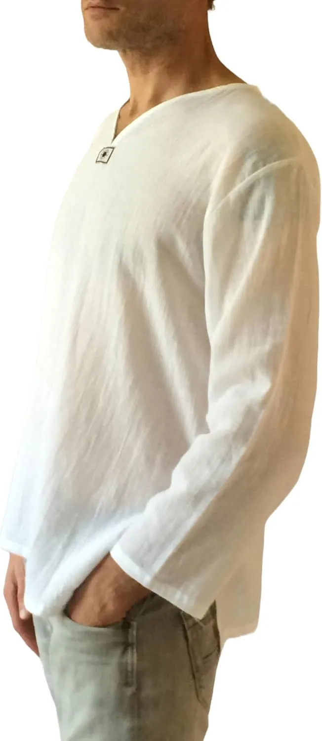 Men's Summer T-Shirt 100% Cotton Hippie Shirt V-Neck Beach Yoga Top