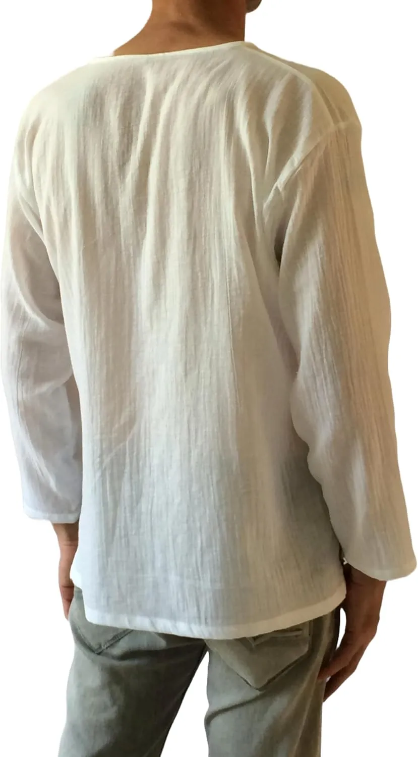 Men's Summer T-Shirt 100% Cotton Hippie Shirt V-Neck Beach Yoga Top