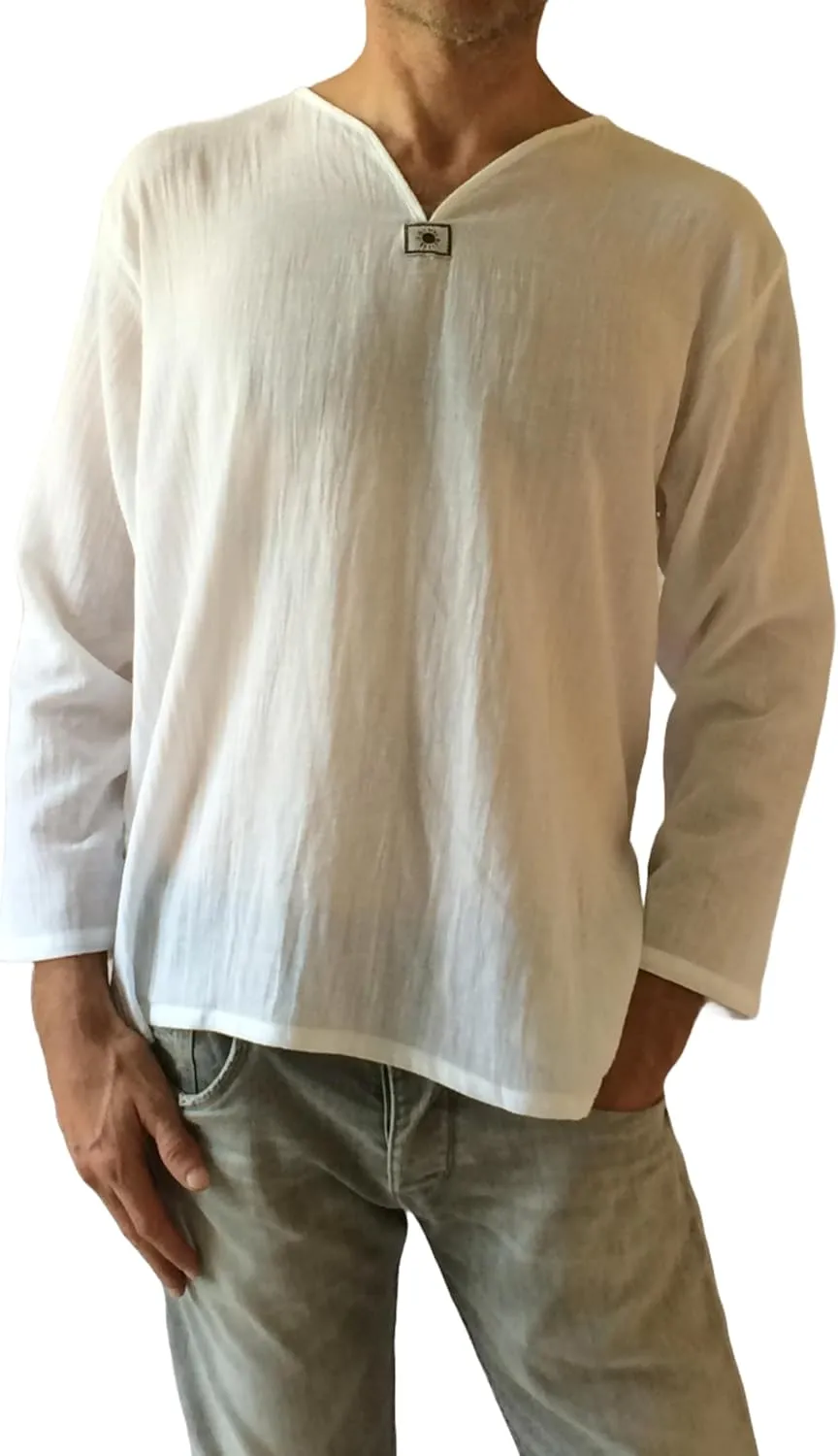 Men's Summer T-Shirt 100% Cotton Hippie Shirt V-Neck Beach Yoga Top
