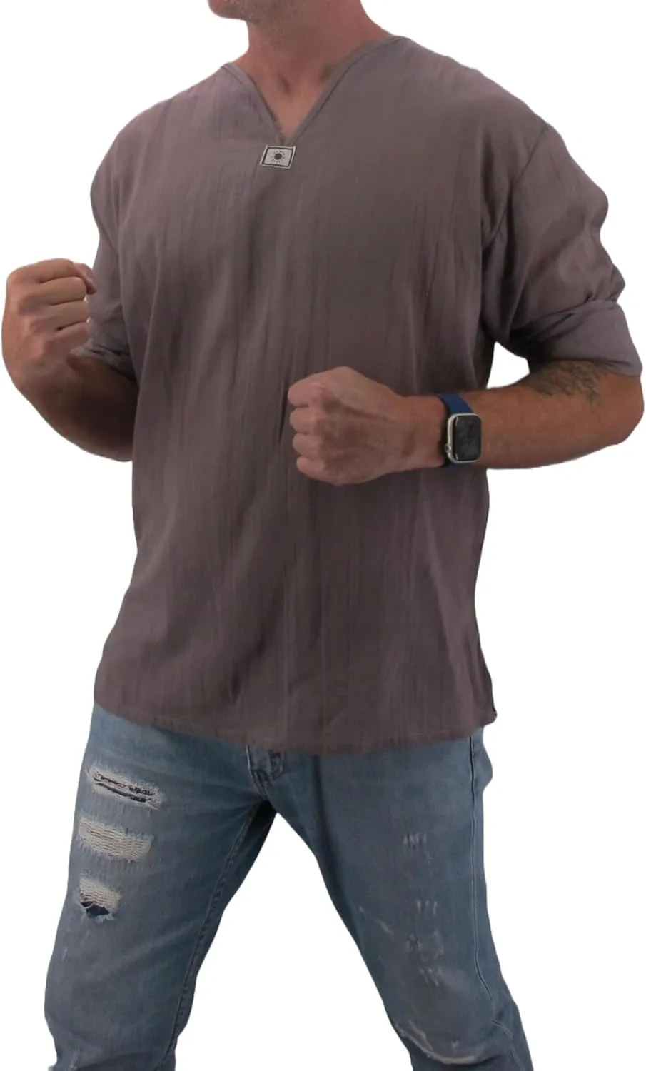 Men's Summer T-Shirt 100% Cotton Hippie Shirt V-Neck Beach Yoga Top