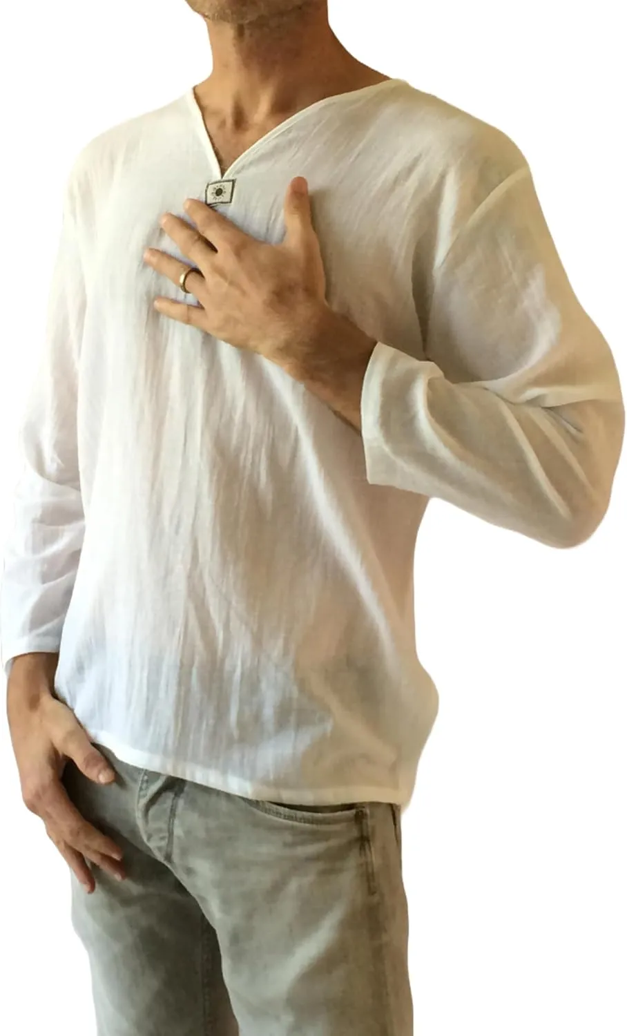 Men's Summer T-Shirt 100% Cotton Hippie Shirt V-Neck Beach Yoga Top