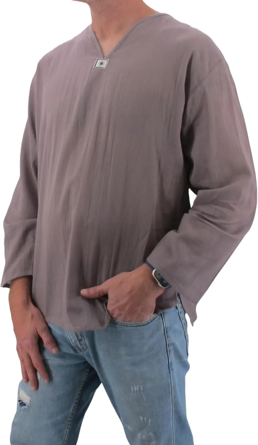 Men's Summer T-Shirt 100% Cotton Hippie Shirt V-Neck Beach Yoga Top