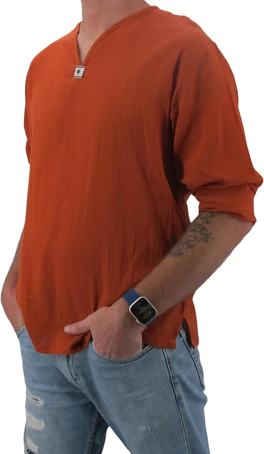 Men's Summer T-Shirt 100% Cotton Hippie Shirt V-Neck Beach Yoga Top