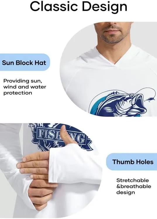 Men's Sun Protection Fishing Hoodie Shirt UPF 50  Long Sleeve Lightweight Rashguard Outdoor Hiking UV Shirt