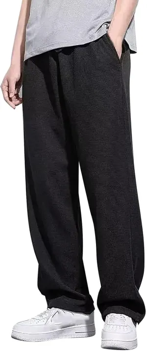 Mens Sweatpants New Men's Corduroy Loose Solid Casual Elastic Waistband Straight Cropped Workout Gym Running Pants