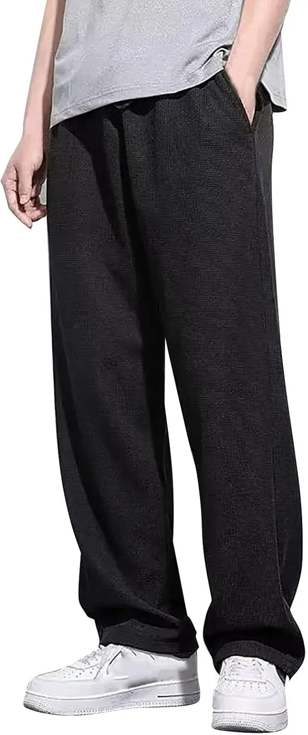 Mens Sweatpants New Men's Corduroy Loose Solid Casual Elastic Waistband Straight Cropped Workout Gym Running Pants
