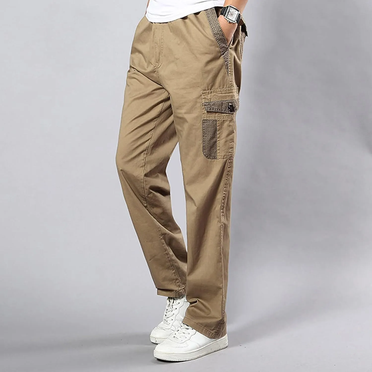 Mens Sweatpants with Pockets Big and Tall Pants Casual Color Solid Men's Trousers Leggings Multi-Pocket Pants Tooling