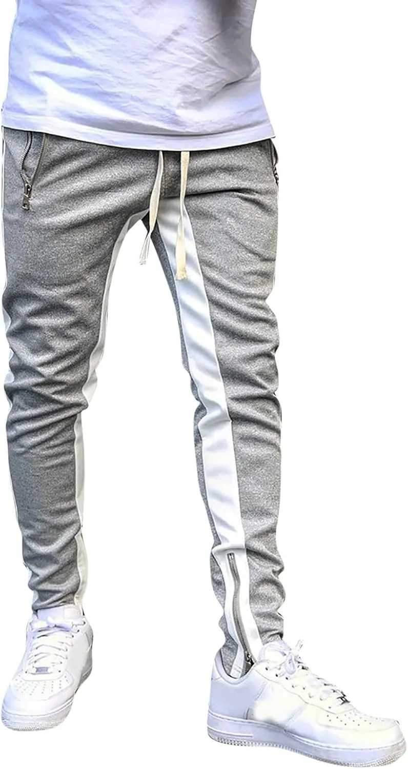 Mens Sweatpants with Pockets Waist Zipper Hem Corduroy Cargo Pants with Pockets Men's Casual Drawstring High Waisted