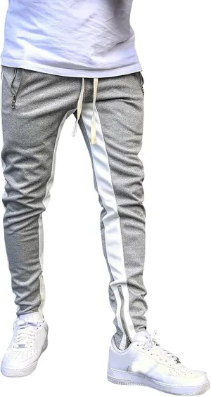 Mens Sweatpants with Pockets Waist Zipper Hem Corduroy Cargo Pants with Pockets Men's Casual Drawstring High Waisted