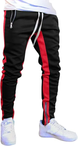 Mens Sweatpants with Pockets Waist Zipper Hem Corduroy Cargo Pants with Pockets Men's Casual Drawstring High Waisted