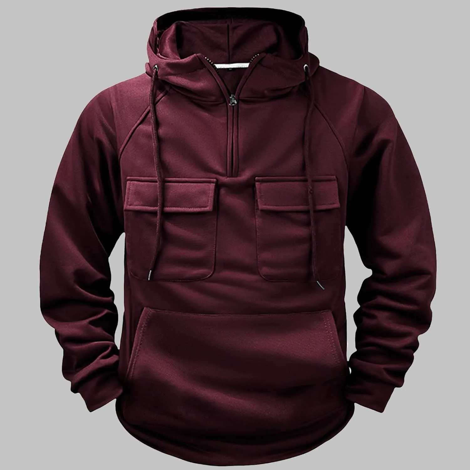 Men's Tactical Hoodies Solid Color Quarter Zip Sweatshirt Multi Pockets Jakcets Fleece Winter Warm Oversized Pullover