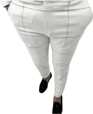Men's Traditional Plaid Chino Pants Slim Fit Casual Striped Business Style Slim Pants Sweatpants