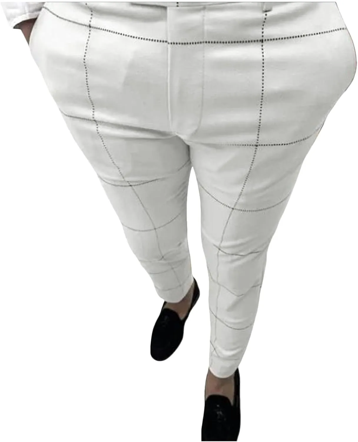 Men's Traditional Plaid Chino Pants Slim Fit Casual Striped Business Style Slim Pants Sweatpants