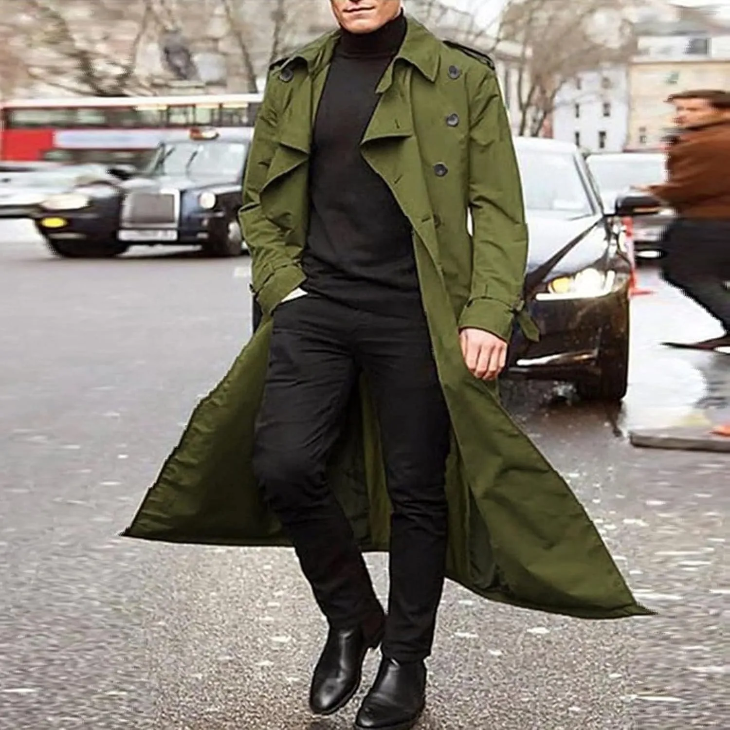 Men's Trench Coat Fall Winter Double Breasted Trench Coat Oversized Casual windbreaker Lapel Long Jacket Overcoat