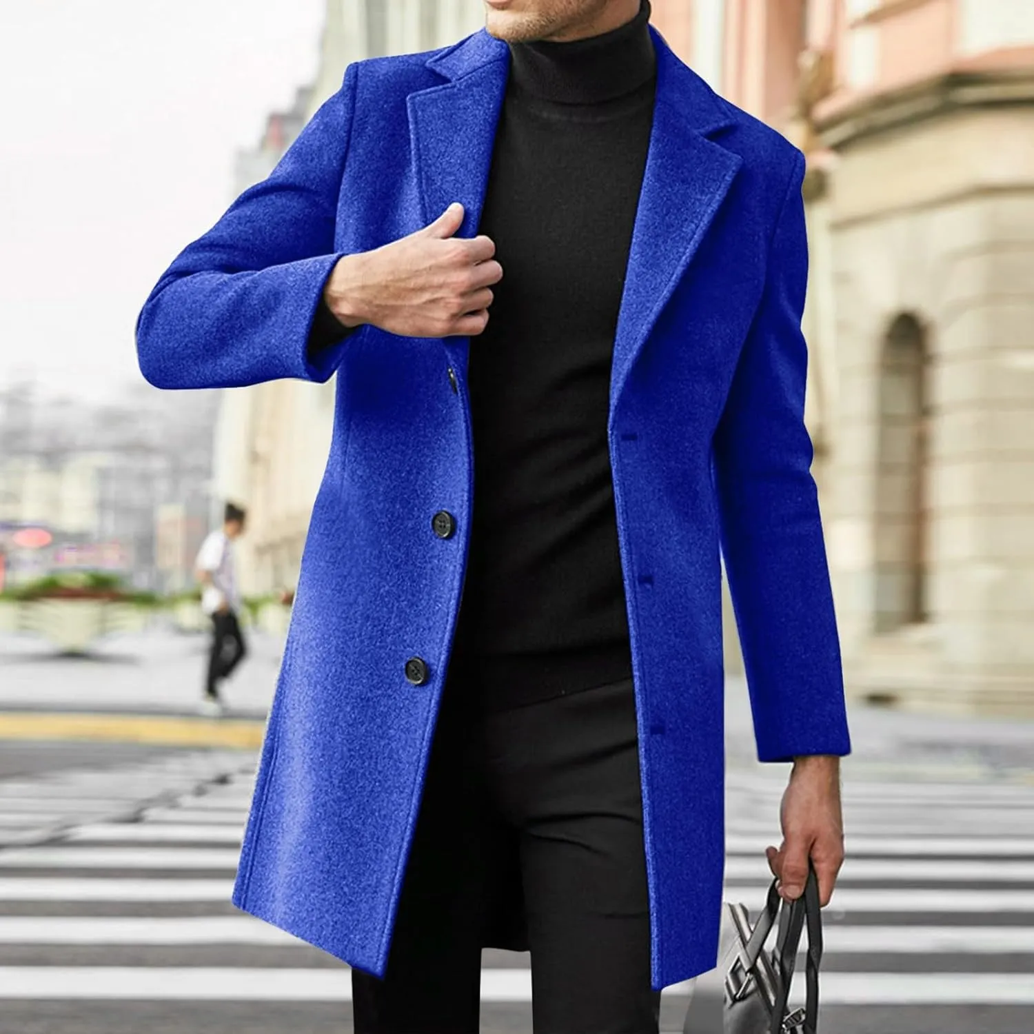 Mens Trench Coat Notched Collar Single Breasted Peacoat Winter Overcoat With Pockets Windbreaker Warm Jackets