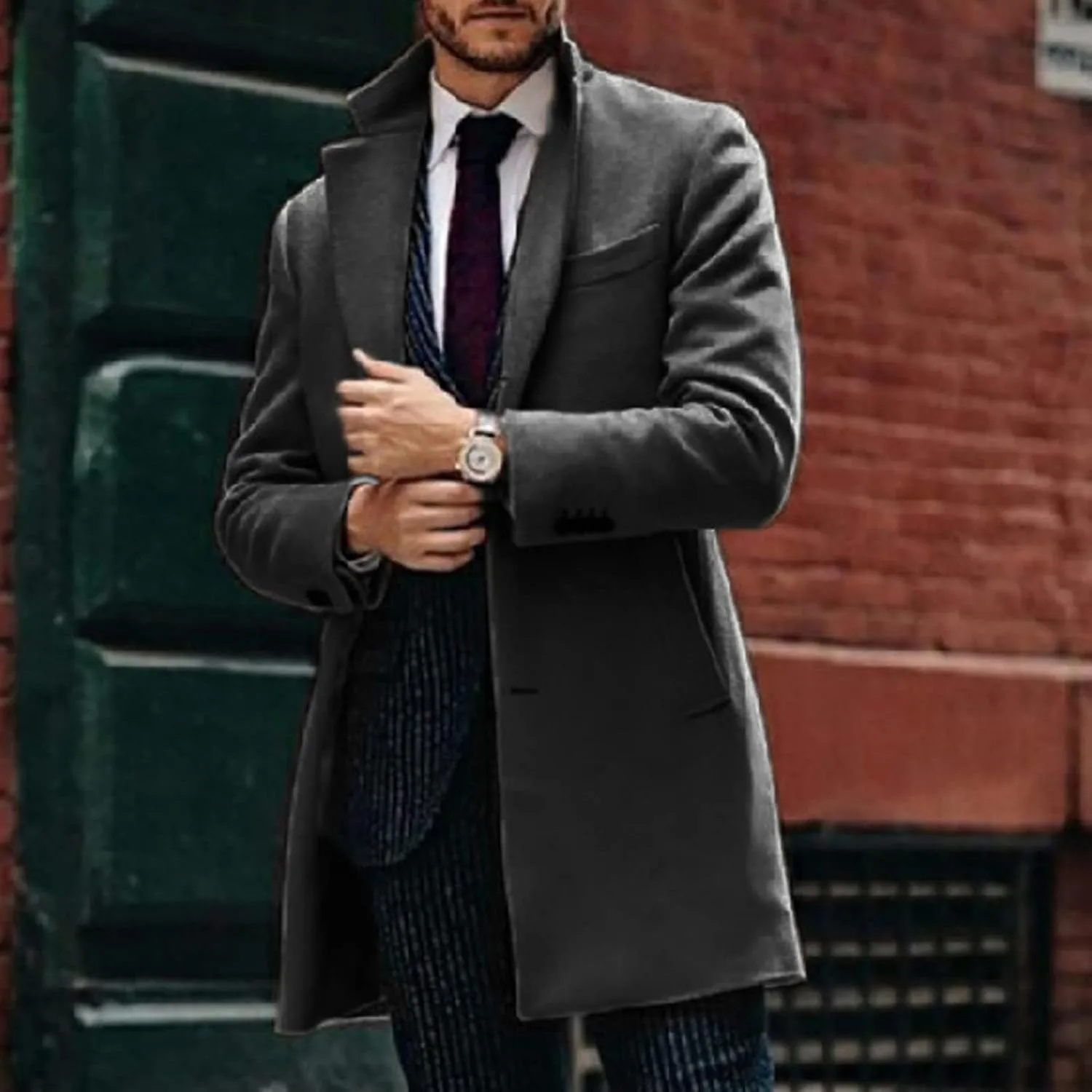 Mens Trench Coat Notched Collar Single Breasted Peacoat Winter Overcoat With Pockets Windbreaker Warm Jackets