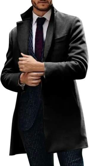 Mens Trench Coat Notched Collar Single Breasted Peacoat Winter Overcoat With Pockets Windbreaker Warm Jackets