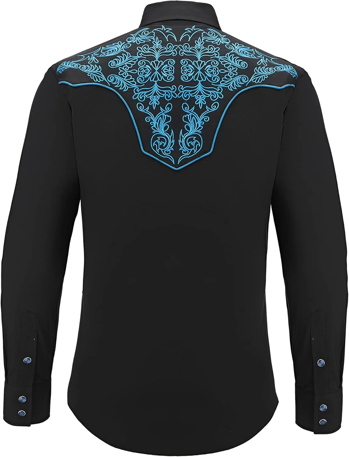 Men's Western Cowboy Shirt Embroidered Long Sleeve Casual Snap Button Down Shirt