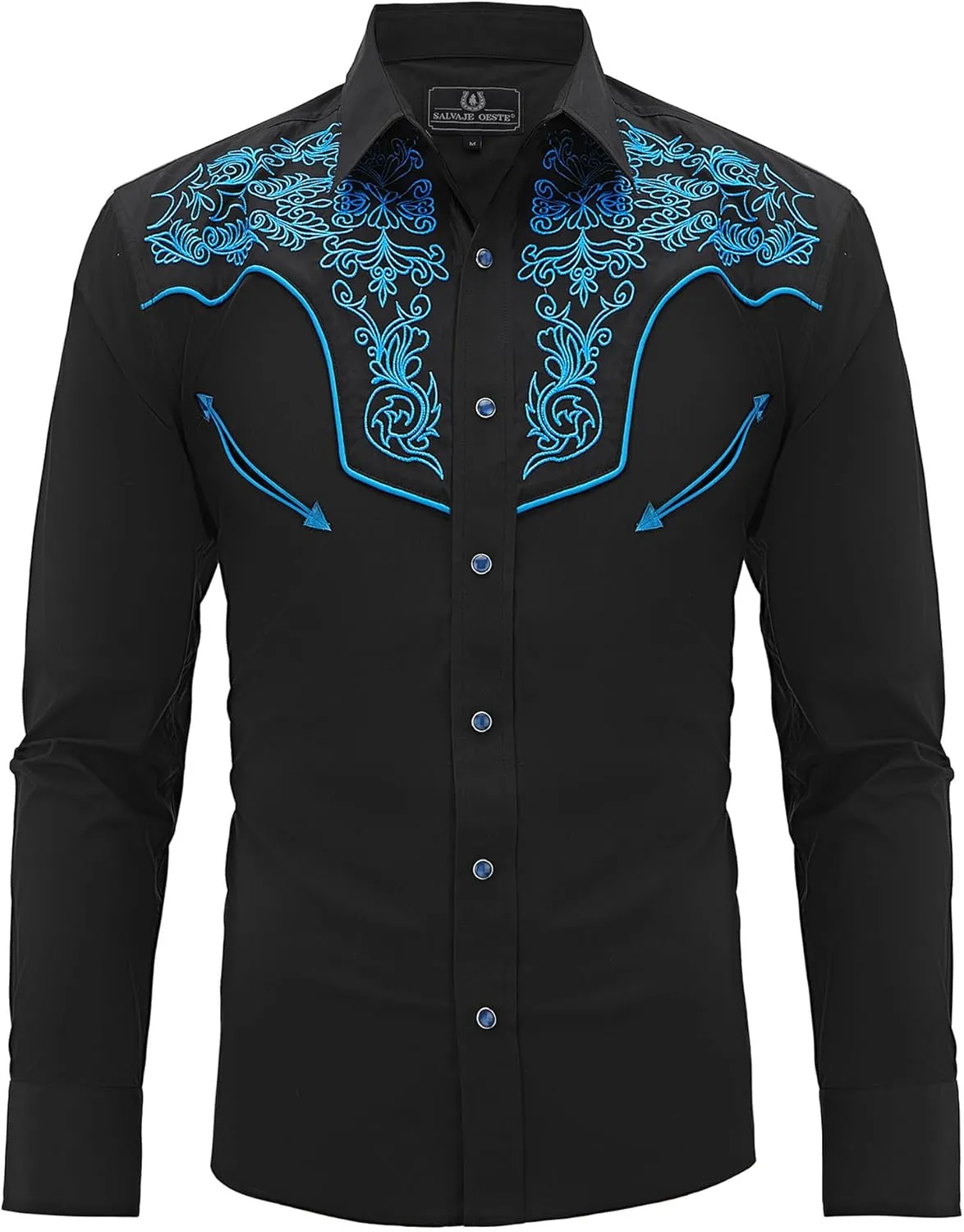 Men's Western Cowboy Shirt Embroidered Long Sleeve Casual Snap Button Down Shirt