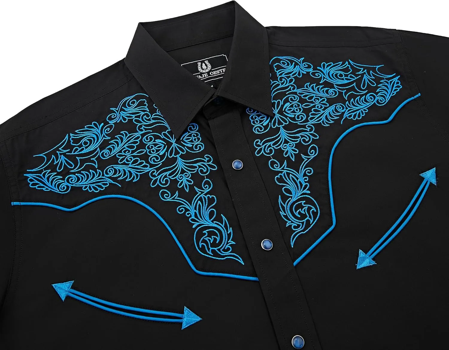Men's Western Cowboy Shirt Embroidered Long Sleeve Casual Snap Button Down Shirt