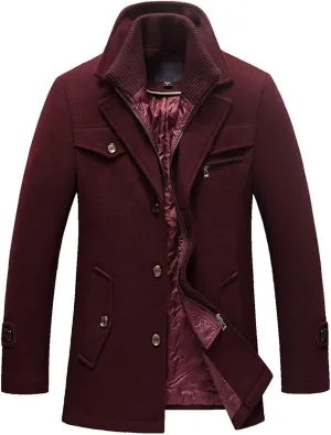 Men's Wool Blend Pea Coat Warm Winter Trench Coat Wool Jacket Windbreaker Collar Single Breasted Overcoat