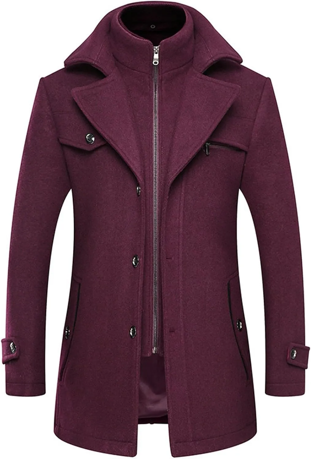 Men's Wool Blend Pea Coat Warm Winter Trench Coat Wool Jacket Windbreaker Collar Single Breasted Overcoat