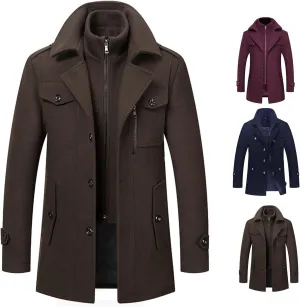 Men's Wool Blend Pea Coat Warm Winter Trench Coat Wool Jacket Windbreaker Collar Single Breasted Overcoat