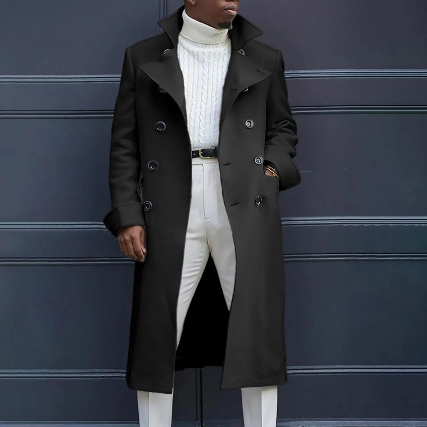 Mens Wool Blend Trench Coat Single Woolen Double Breasted Extended Coat men coat Men'S Trench Rain Coats