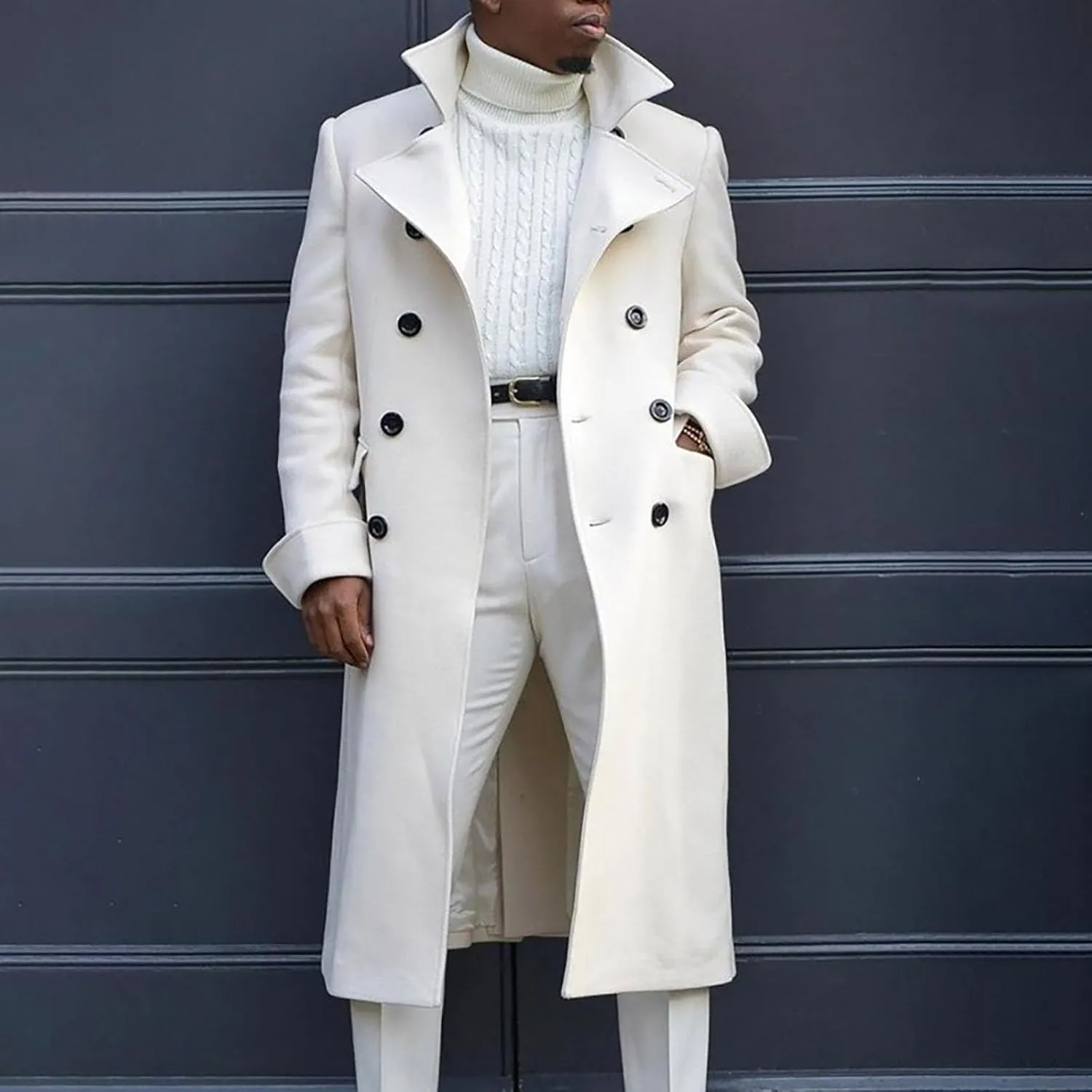 Mens Wool Blend Trench Coat Single Woolen Double Breasted Extended Coat men coat Men'S Trench Rain Coats