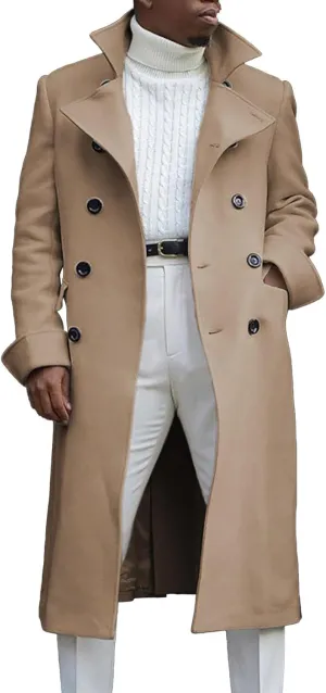 Mens Wool Blend Trench Coat Single Woolen Double Breasted Extended Coat men coat Men'S Trench Rain Coats