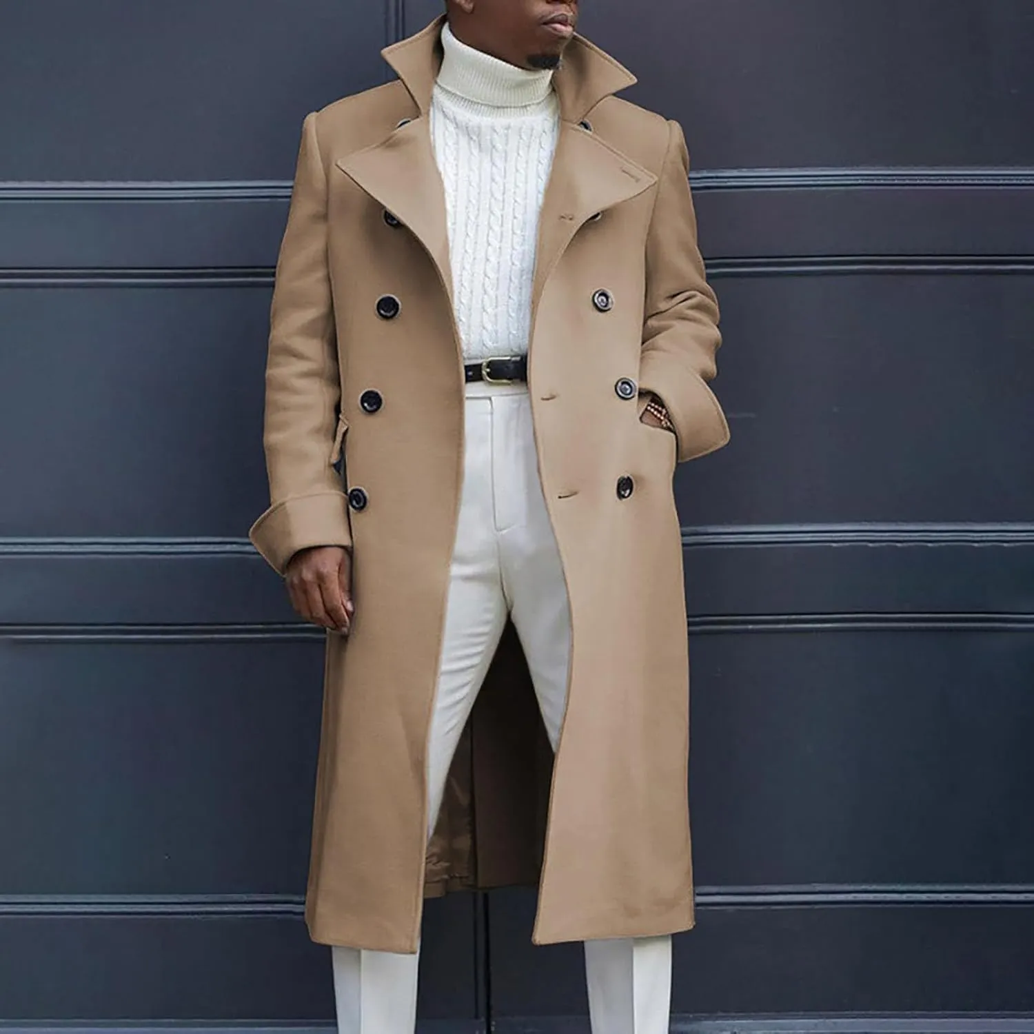 Mens Wool Blend Trench Coat Single Woolen Double Breasted Extended Coat men coat Men'S Trench Rain Coats
