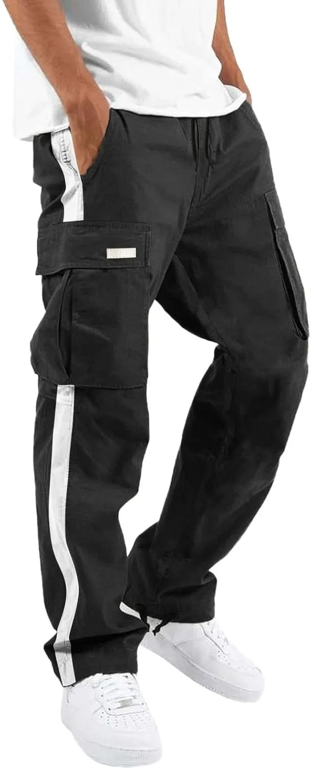 Mens Workout Cargo Sweatpants Printed Overalls Casual Pocket Sport Work Casual Trouser Pants Big and Tall Sweatpants