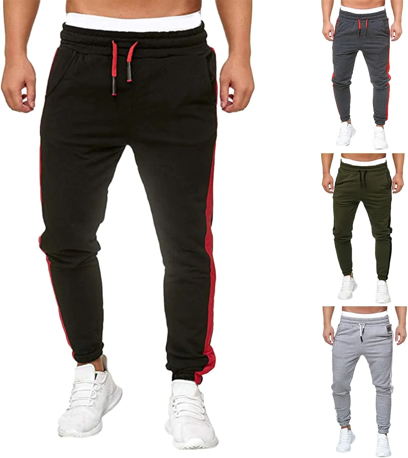 Mens Workout Cargo Sweatpants Sports Trousers Stretch Elastic Waist Gym Running Pants Cargo Hiking Pants Lightweight