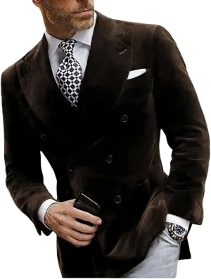 Mi Bo Tong Mens Double Breasted Velvet Blazer Peak Lapel Dinner Jacket for Men Prom Party Coat