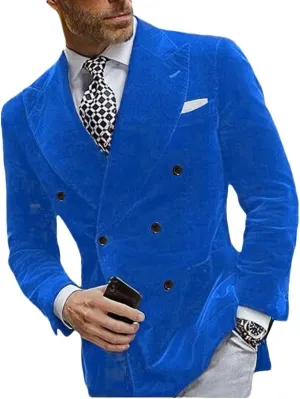 Mi Bo Tong Mens Double Breasted Velvet Blazer Peak Lapel Dinner Jacket for Men Prom Party Coat