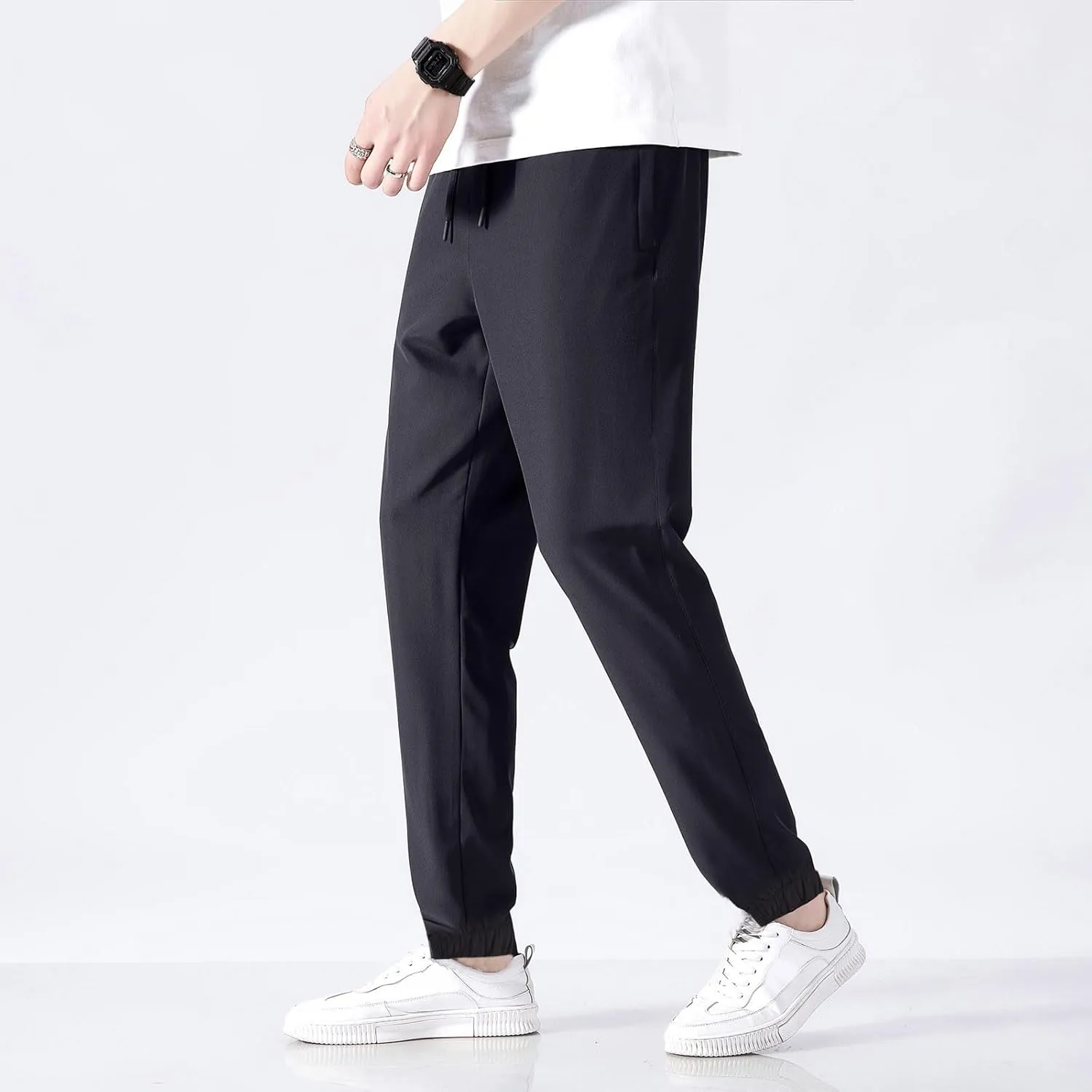 MIDOO Cargo Pants for Men Casual Drawstring Elastic Waist Sweatpants Regular Jogger Pants Loose Workout Trousers Pockets