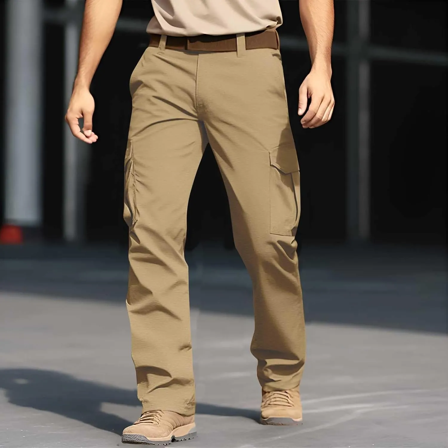 MIDOO Cargo Pants for Men Relaxed Fit Lightweight Travel Pants Breathable Athletic Fishing Active Joggers Zipper Pockets